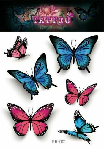 Butterfly Temporary Tattoos 3D Realistic Blue Emperor Girls Party Favour - Picture 14 of 36