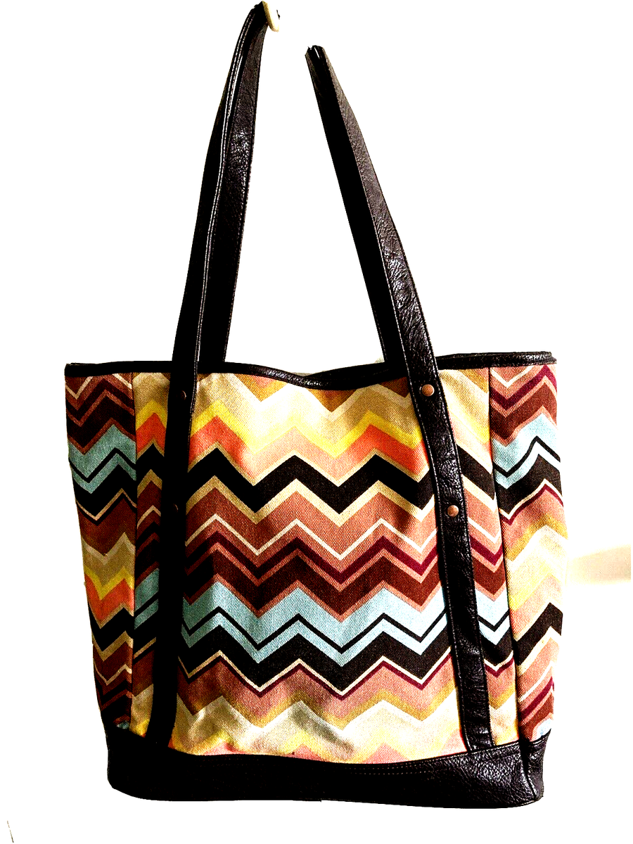 MISSONI For Target Tote Bag XL Brown Multi Color Zig Zag