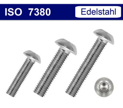Linsenkopfschrauben Edelstahl A2 - M3 M4 M5 M6 M8 M10 Innensechskant - ISO 7380
