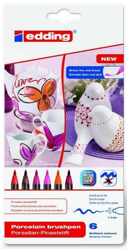 Edding 4200 Porzellan-Pinselstift Brushpen 6-er Set Auswahl warm,cool,family - Bild 1 von 4