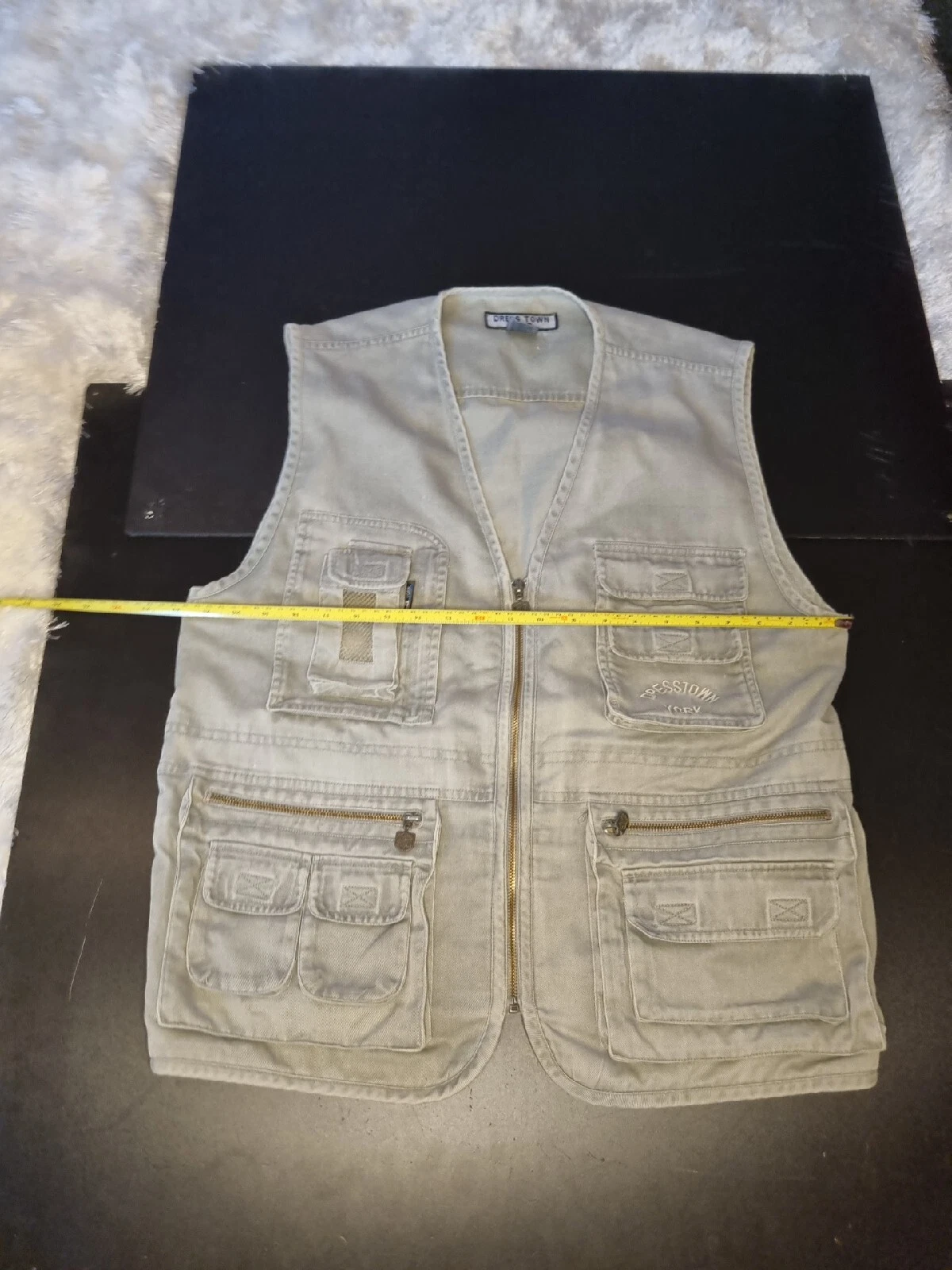 DRESSTOWN YORK, Utility Cargo Vest Waistcoat Size XL in Grey. Outdoorwear.
