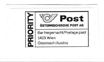 Priority Mail Porto bezahlt Österreich Wien Etikett am Stück A20P39F2546