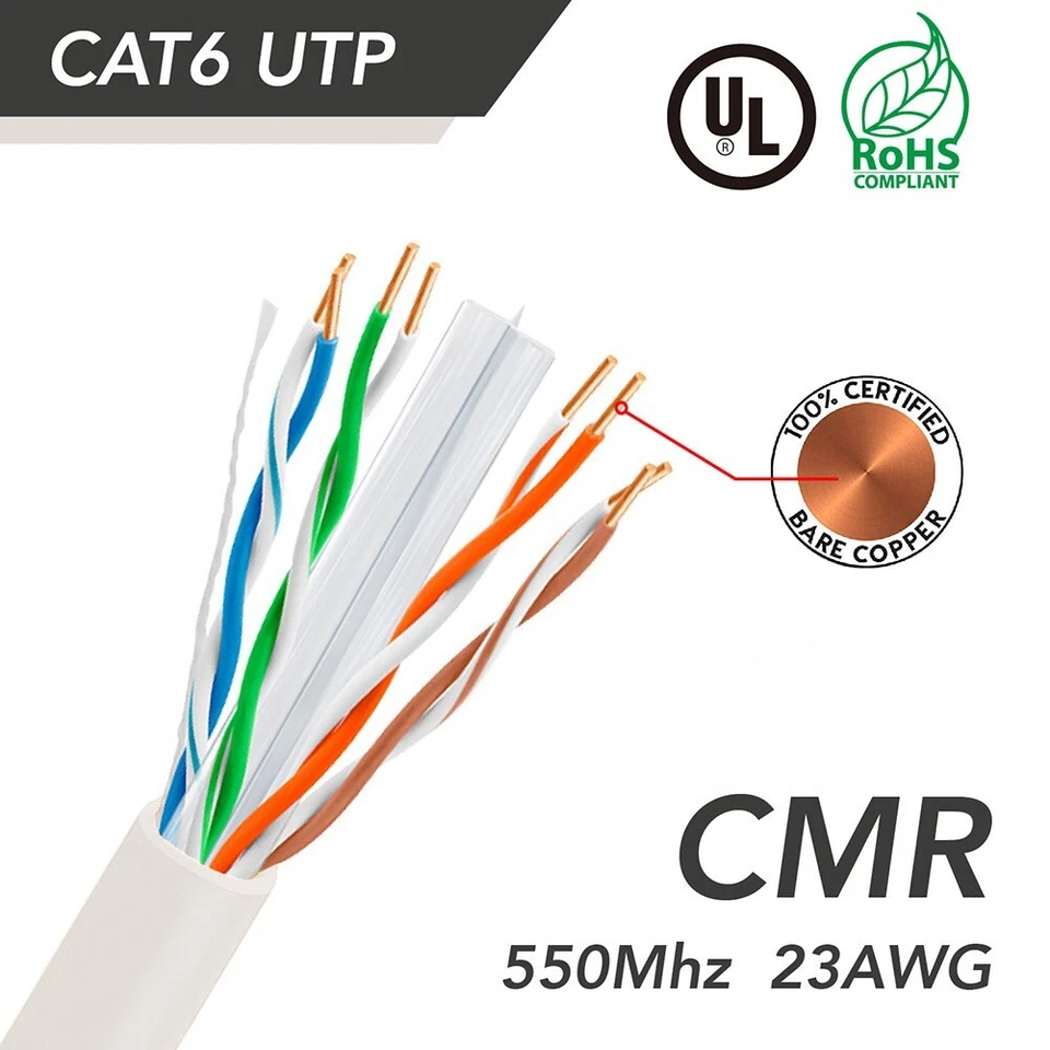 1000FT CAT6 Network LAN Ethernet UTP Bulk Cable Solid Copper Wire 23AWG White - Image 2 of 4