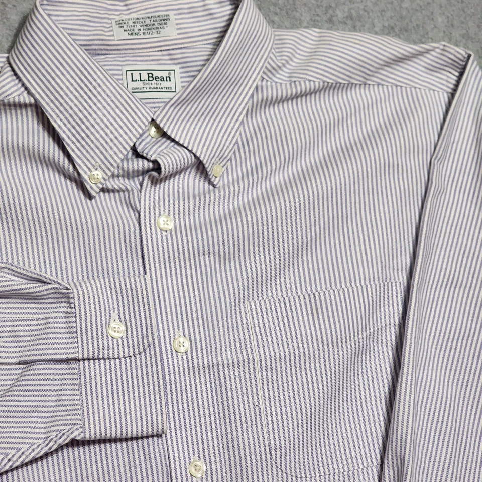 Vintage LL Bean Shirt Mens 16.5-32 Blue Striped Button Down L/S Single Needle - Image 4 of 4