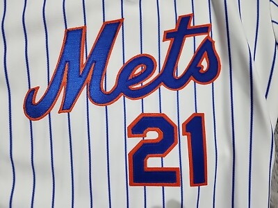Vintage 80s New York Mets Sand Knit Pinstripe Baseball Jersey #21