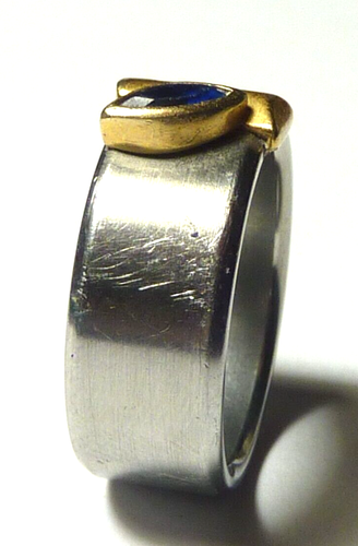 585 Gelbgold Ring Gr. 56 echter Safier Brilli aufgelötet auf Edelstahlring - Bild 3 von 7