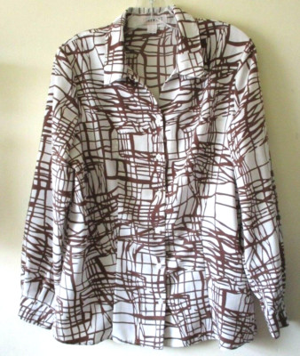 Vintage 80er Jahre braun Bluse Top Gr. 14 elfenbein Oversize