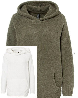 Damen Pullover weiß Long plüschig weich Kapuze Kängurutasche Gr. 36 - 54 neu506