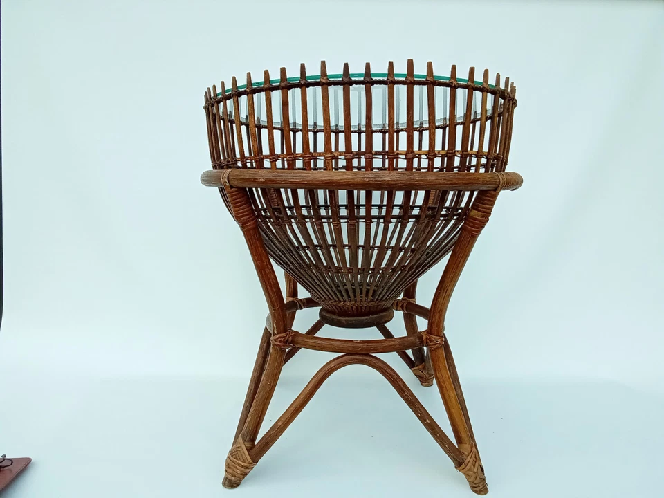 MCM Raro 1950s/60s ITALIANO FRANCO ALBINI-estilo ratán trampa para peces mesa de acento Foto 4 de 4