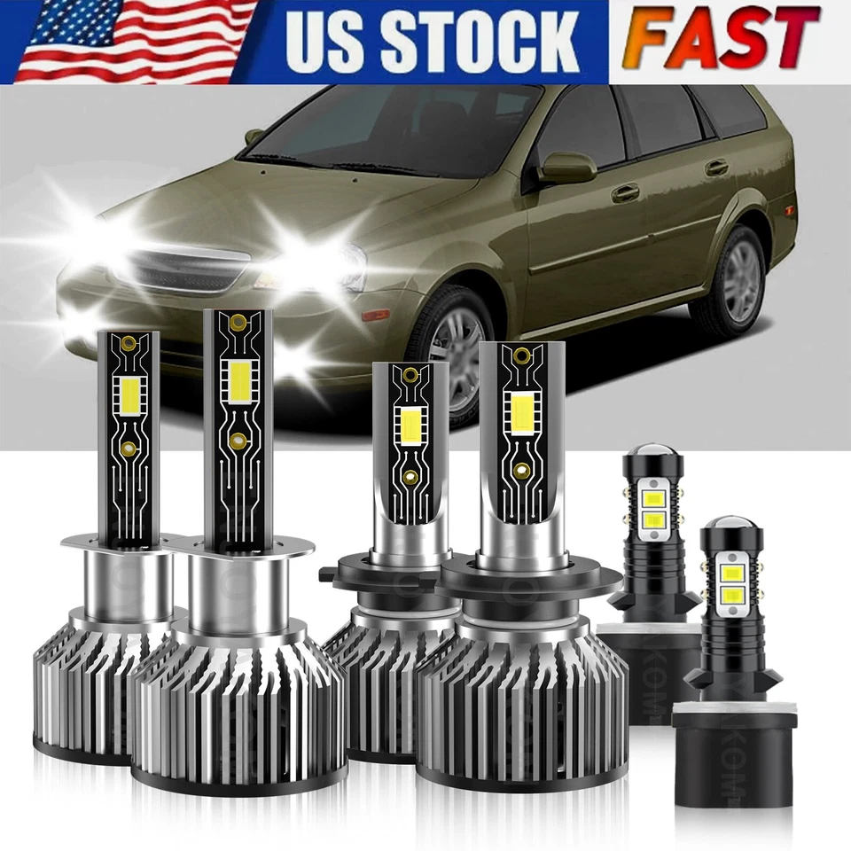 For Suzuki Forenza 2004-2008 6X LED Headlights Head Lamps Fog Bulbs 6500K White - Image 2 of 4