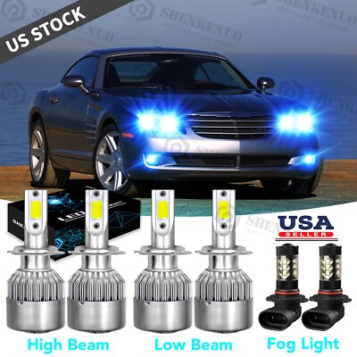 For Chrysler Crossfire 2004-2008 4X 8000K H7 9006 LED Headlight Fog Light Bulbs