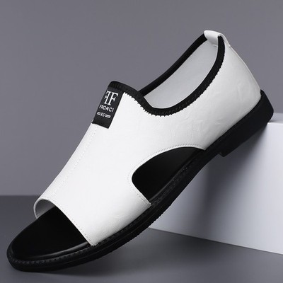 Men's Open Toe Slip-On Sandals, PU Leather, Comfort Casual Summer Slide Shoes