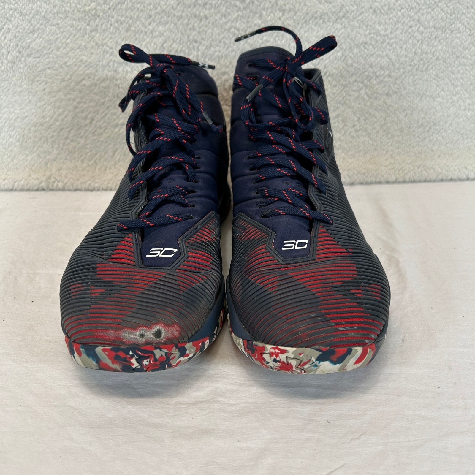 Under Armour Curry 2.5 Charged Men Basketball Shoes Navy Red White Camo 10.5 thumbnail 3