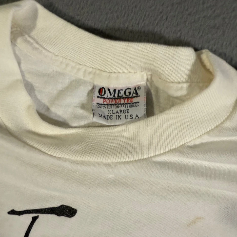 Vintage S.I.N. Camiseta Sundays Baja Beach Club Omega Power Blanca XL Gráfica Foto 2 de 4