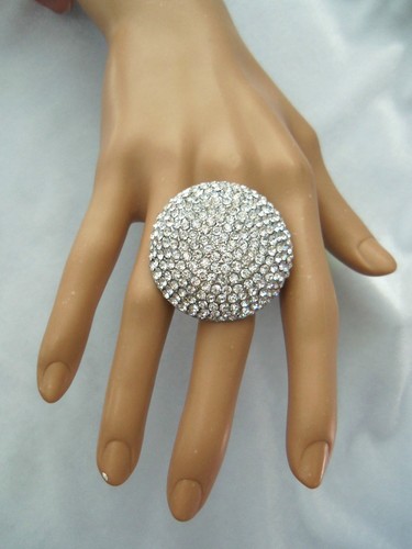 Enorme anello costume fascia elastica regolabile strass cristallo pavè vintage - Foto 5 di 8