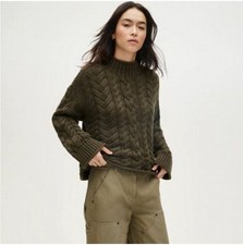 NWT J.CREW WOMEN'S 2025 ROLLNECK OLIVE GREEN CABLE KNIT SWEATER SIZE MEDIUM