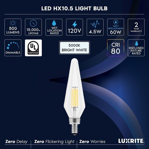 Luxrite E12 Candelabra LED Light Bulbs 60 Watt Equivalent, 5000K Bright... - Picture 7 of 7