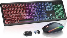 Wireless Keyboard and Mouse Combo - Large Print RGB Backlit Oversize Light Up...