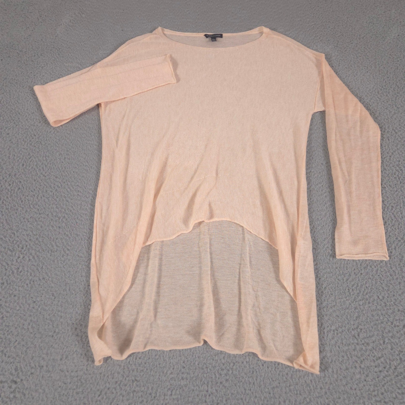 Eileen Fisher Top Womens XS Peach Tencel Merino Wool High Low Sheer Knit Tunic