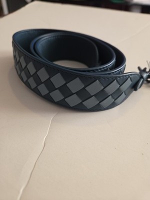 BOTTEGA VENETA Shoulder Strap Belt Intrecciato Leather Blue Check One Size New