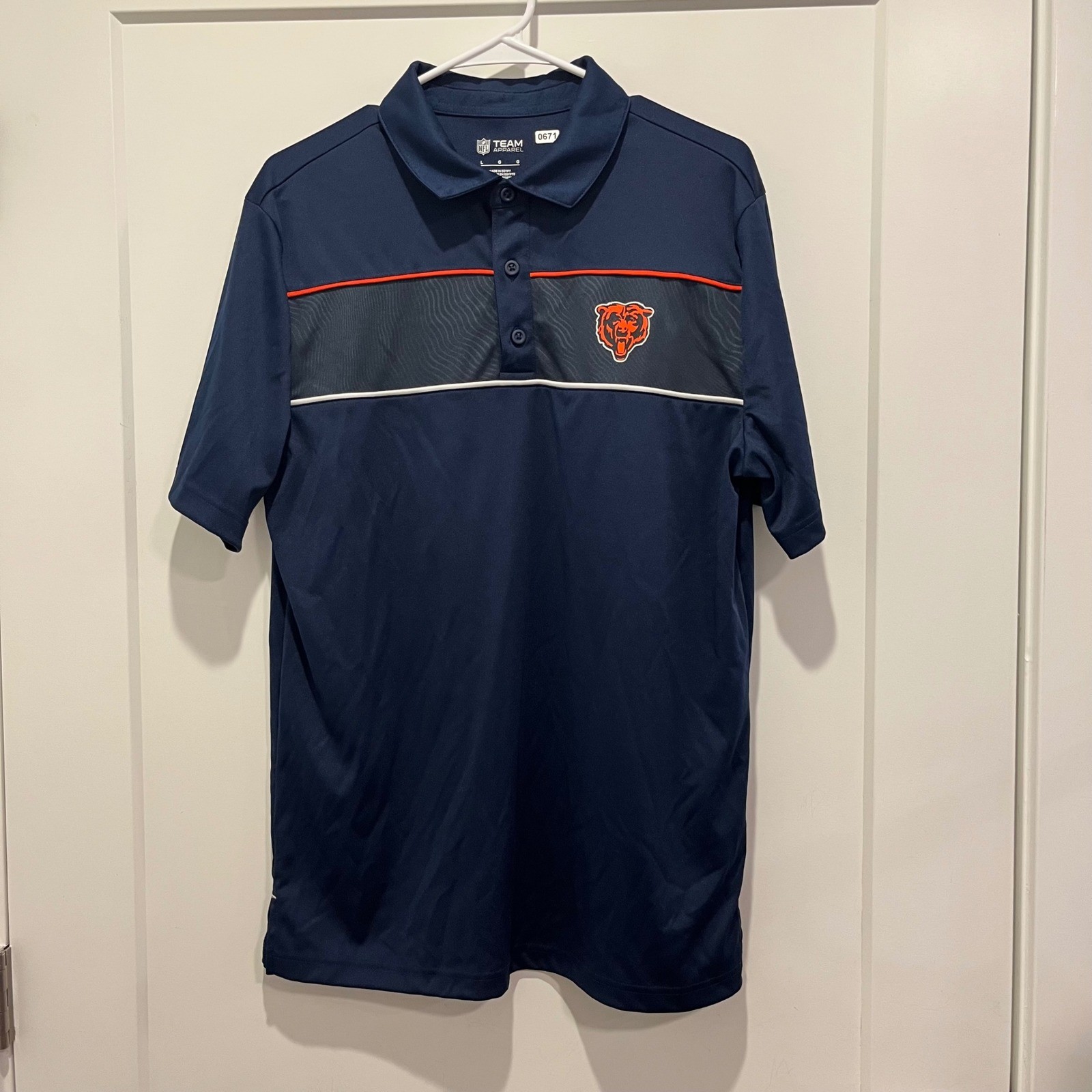 NFL Team Apparel Chicago Bears Mens Large Navy Blue Orange Mesh Panel Polo Shirt
