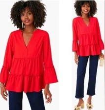 NWT XXL Pomander Place Tuckernut Red Tiered  Kenzo Top Blouse Shirt May Fit XL L