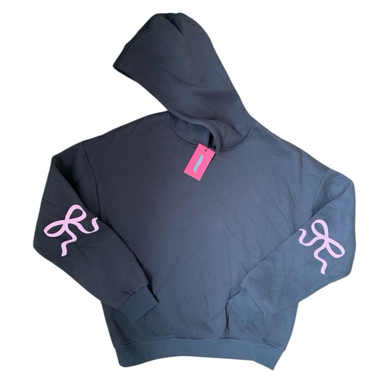 Edikted Gray Hoodie Pink Bow Sleeve Oversized Fleece XS
