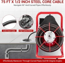 75Ft x 1/2In Electric Drain Cleaner Machine Sewer Snake for 1"-4" Pipe Cleaning