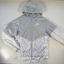 NIKE Colorblocked Windrunner Jacket Hooded Womens Small Ripstop Gray/White Vents
