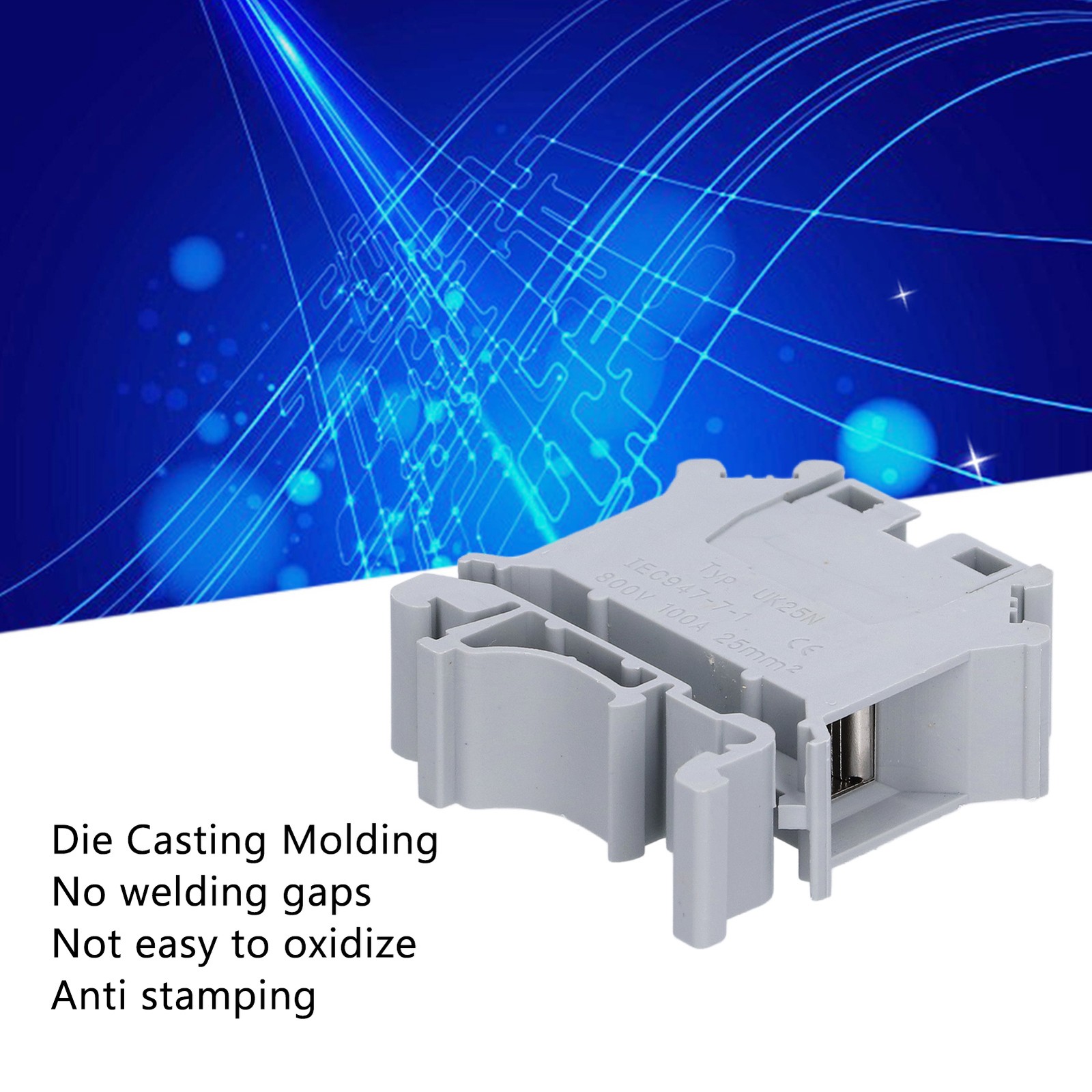 50pcs DIN Rail Terminal Blocks Kit Copper Combination Terminals 25mm 800V UK25N