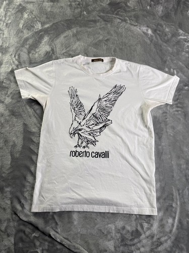 Roberto Cavalli, Roberto Cavalli Men White Eagle Graphic T-Shirt Crew Neck Short Sleeve Size L