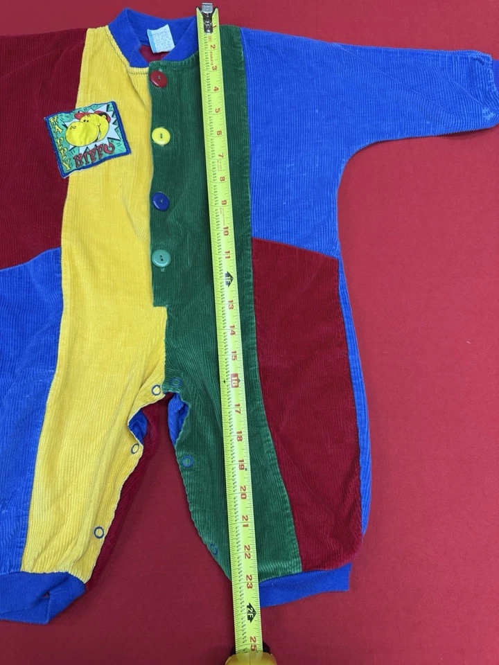 Vintage 90s Happy Hippo Toddler Coudroy Romper Size 18 Months GUC Color Block - Image 4 of 4