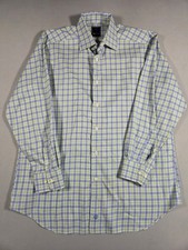 David Donahue Dress Shirt Mens 16 32/33 Blue/Green Check Regular Fit Long Sleeve