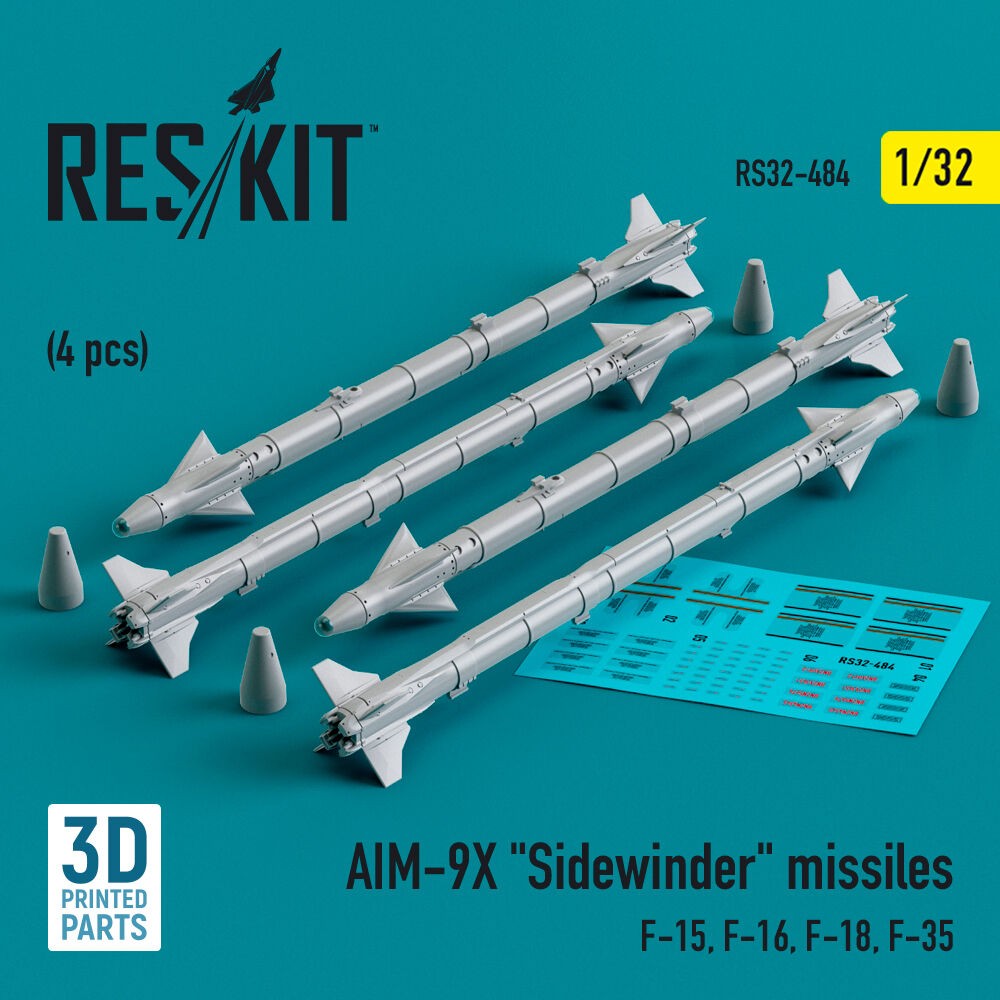 ResKit RS32-0484 1:32 AIM-9X Sidewinder Missiles (4 pcs) F-15 F-16 F-18