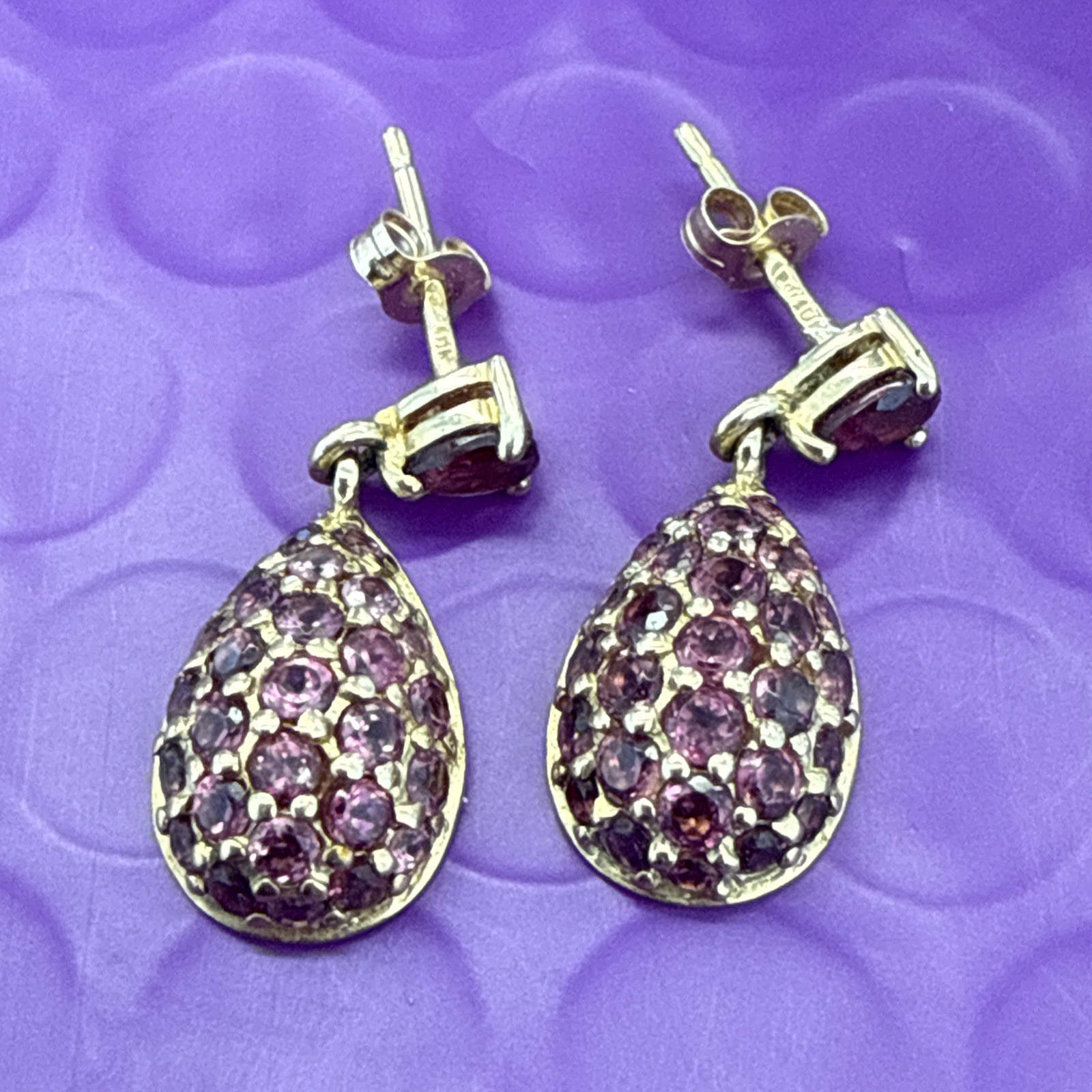 ❤️ 10K Yellow Gold Simulated Ruby Dangle Teardrop… - image 8