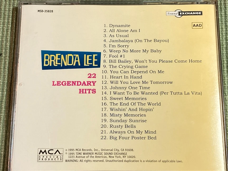 BRENDA LEE 22 LEGENDARY HITS CD FREE SHIPPING Foto 2 de 2