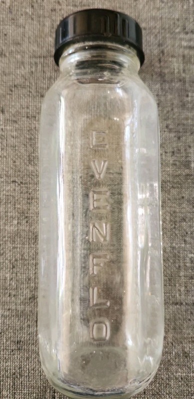 Vintage Evenflo Glass Baby Bottle 8 oz Embossed with Cap &  1950's or 60's