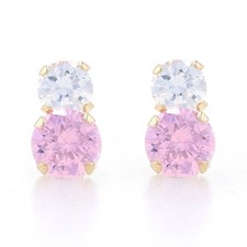 Yellow Gold Pink Cubic Zirconia Stud Earrings 14k Round 1.50ctw Pierced