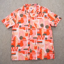 RVCA Jesse Brown Shirt Mens Large Pink Red Button Up Geometric Print Retro