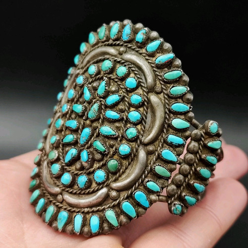 Brazalete indio Zuni plata turquesa nativo americano brazalete turquesa antiguo - Imagen 1 de 13
