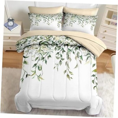  Comforter Set Size, Floral Leaves Herbs 7 Pcs Bedding for Full Spring Leaves