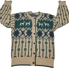 Vintage Herman Geist Women's Cardigan Sweater Small Hand Embroidered 100% Wool