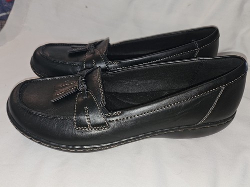 Clarks Ashland Leather Slip On Loafer Ultimate Comfort Women 8.5 N Black - Picture 2 of 7