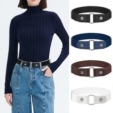 Elastic Stretch Belt 3.2cm Invisible Buckle Free Adjustable Women Waistband