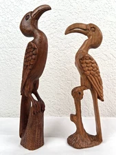 2 Vintage Detailed Hand Carved Wooden Bird Toucan Mid Century Modern Folk Art