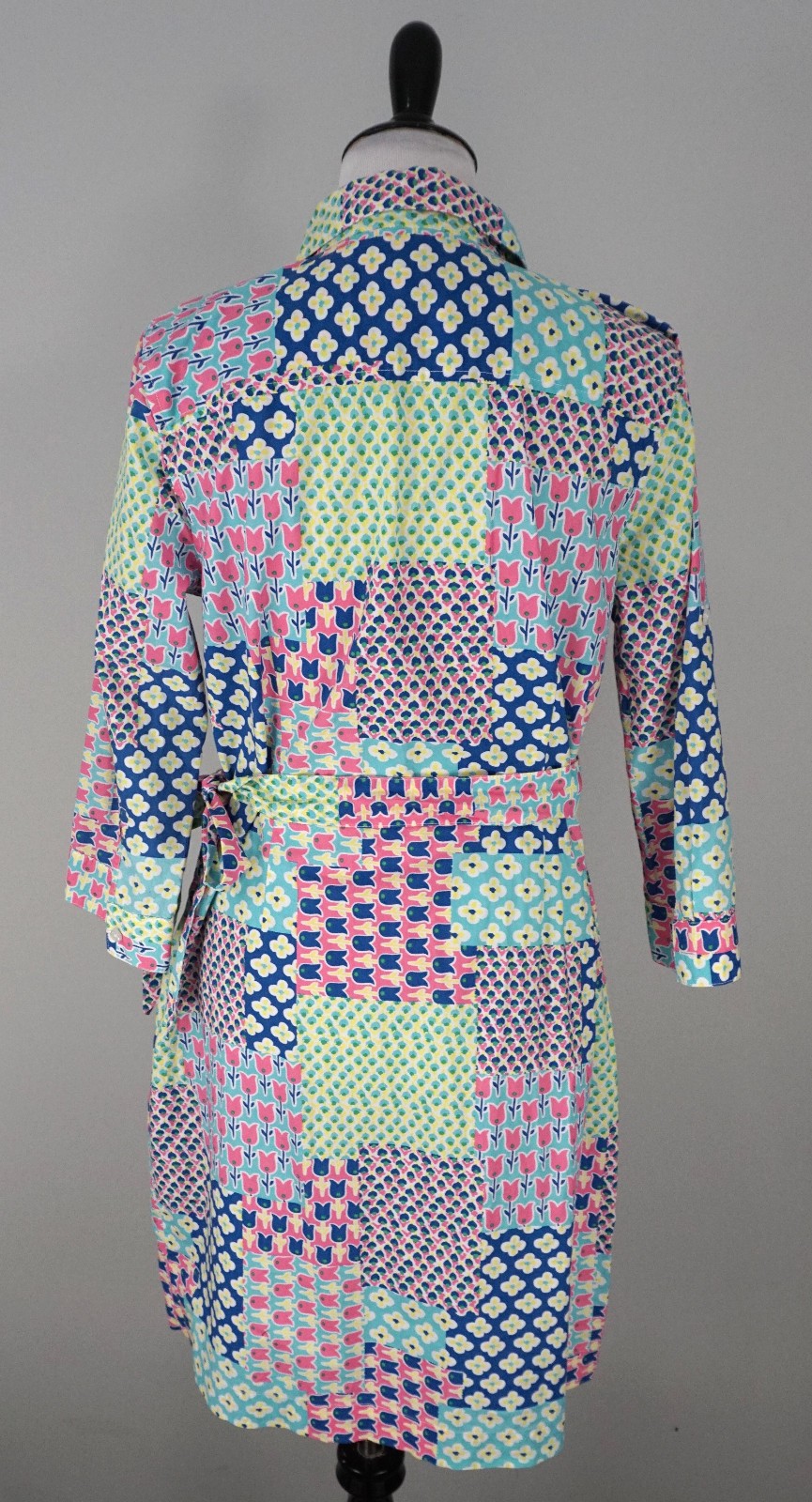 Talbots Island Patchwork Belted Button Up Blue Pi… - image 7