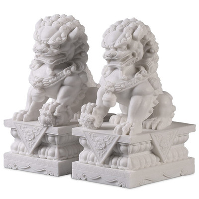 Siunwdiy Large Size Foo Dogs Statues Pair Marble Feng Shui Guardian Lion