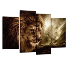 KREATIVE ARTS - Lion Wall Art Canvas Painting Framed and Ready to Hang 4 Pane...