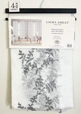4 Laura Ashley Norwich Gray Embroidered Floral Vines Sheer Curtains 38x84 New