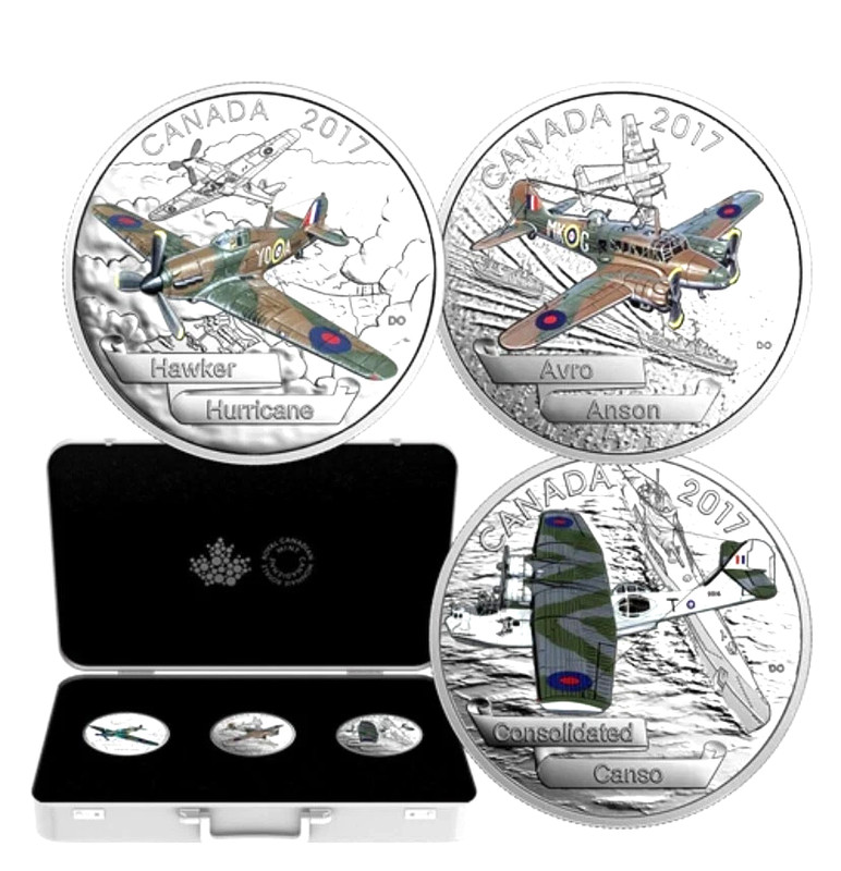 3x1oz pure silver coins - Aircraft of the Second World War 2017 Hawker Hurricane